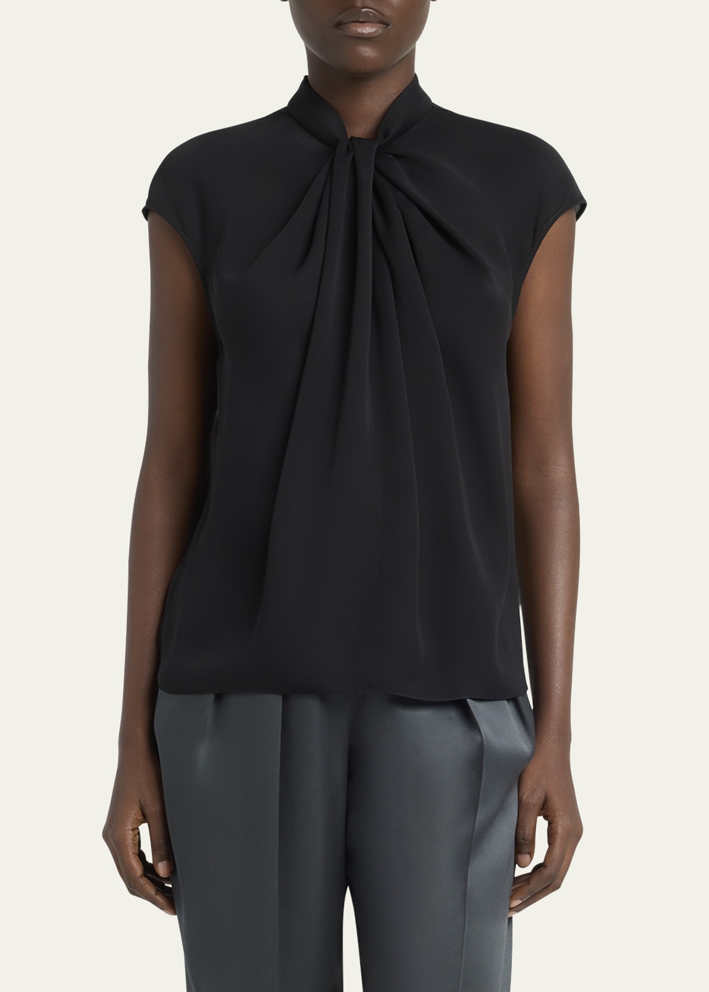 Twisted Cap-Sleeve Georgette Silk Blouse - 4