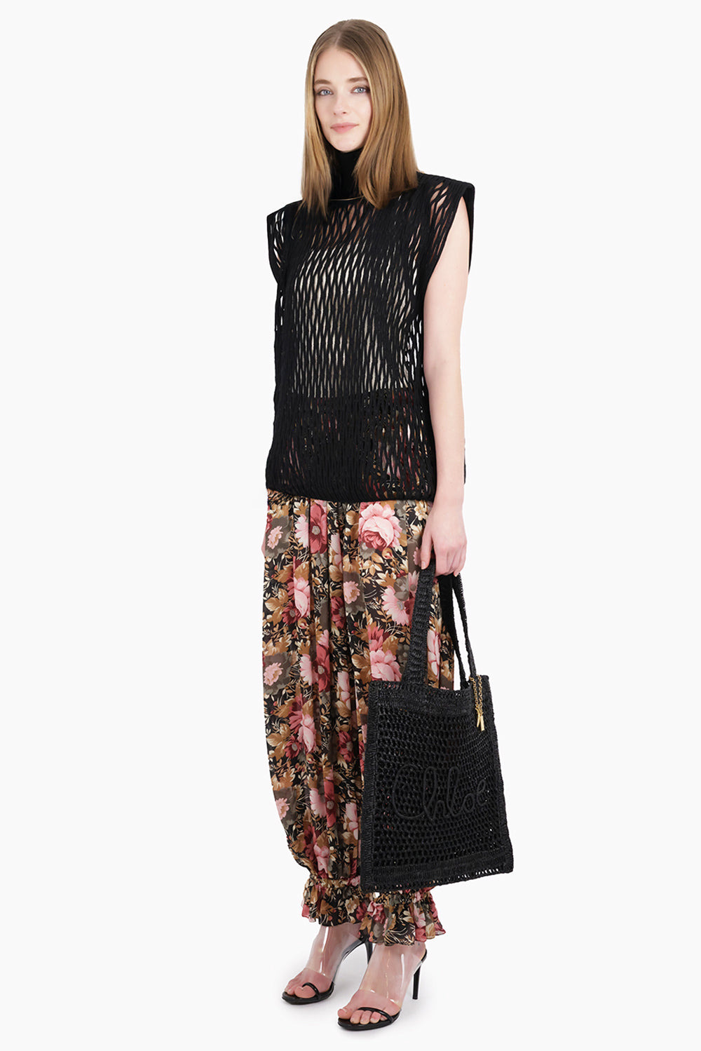 FLORAL PRINT CUFFED HEM PANT | BLACK/MULTI - 7