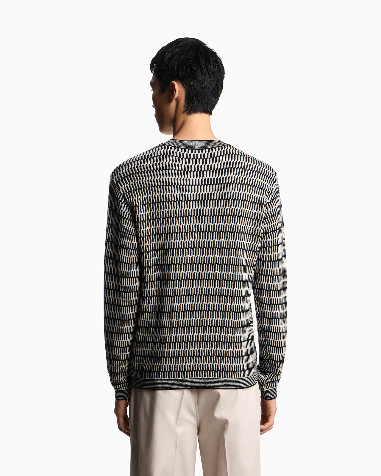 TWO-TONE EMBROIDERY-STITCHED JACQUARD VIRGIN WOOL JUMPER - 3