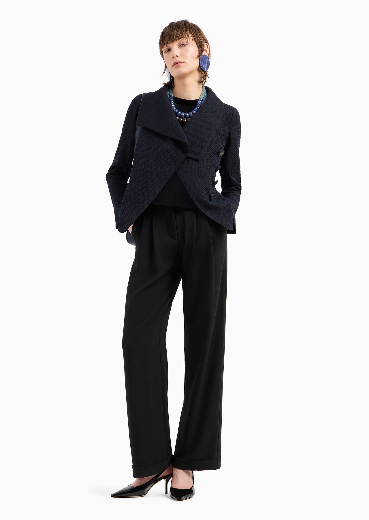 Wool-blend jacquard jersey jacket with embossed pattern - 4