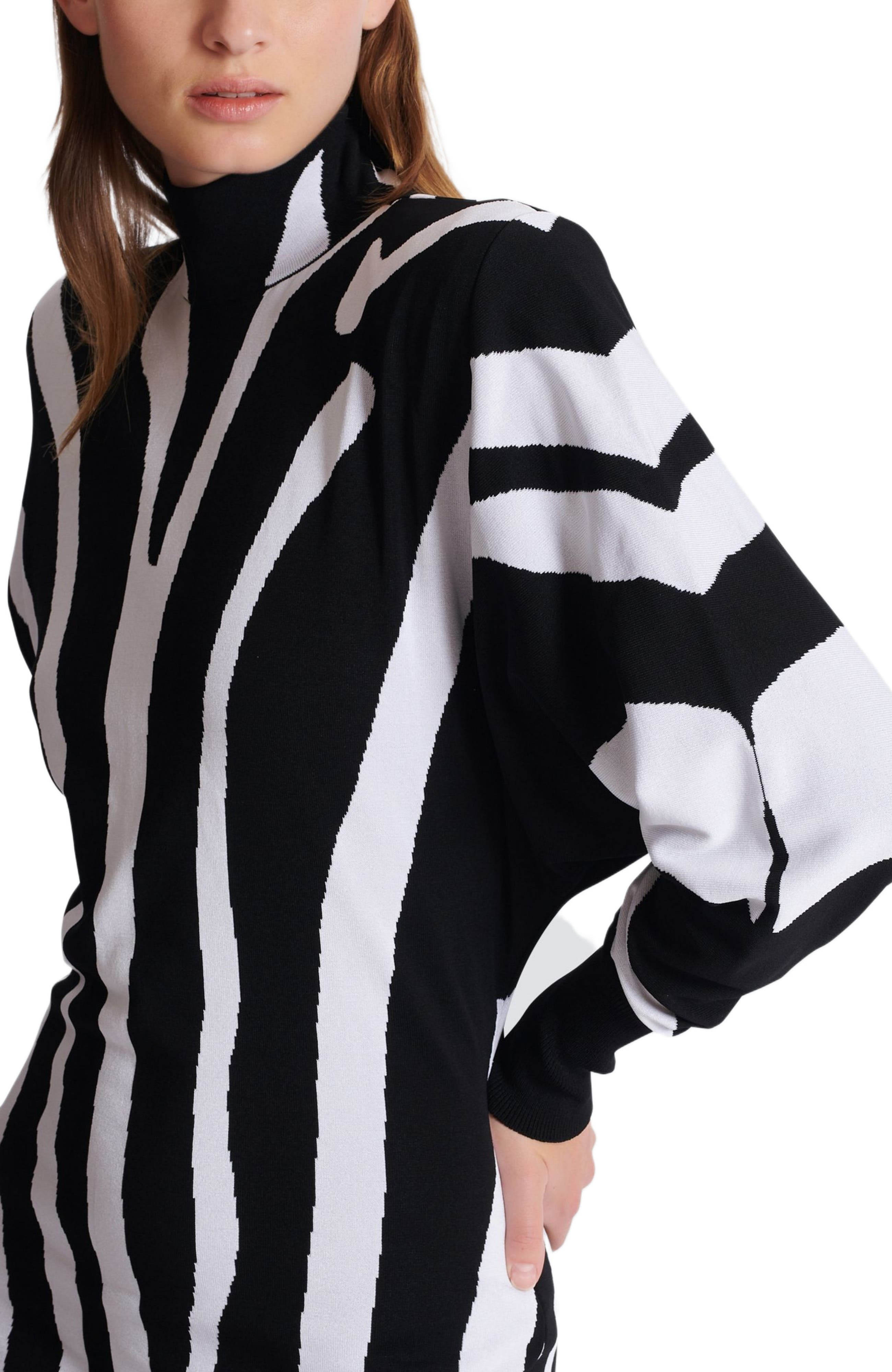 Balmain Long Knit Dress With Zebra Intarsia in Black at Nordstrom - 8