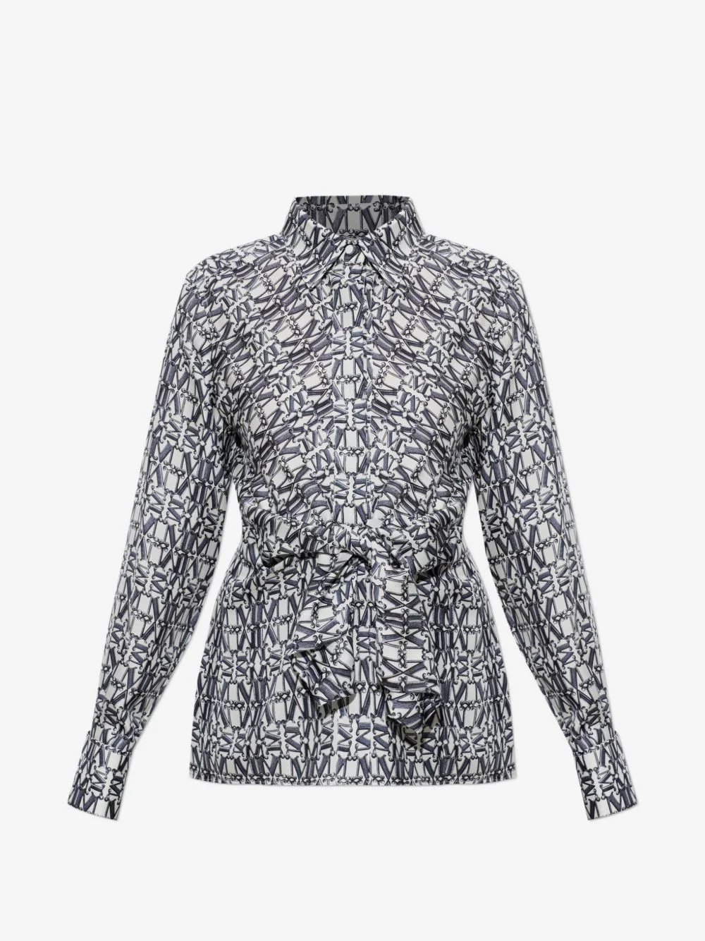 monogram-print tie-waist blouse - 1