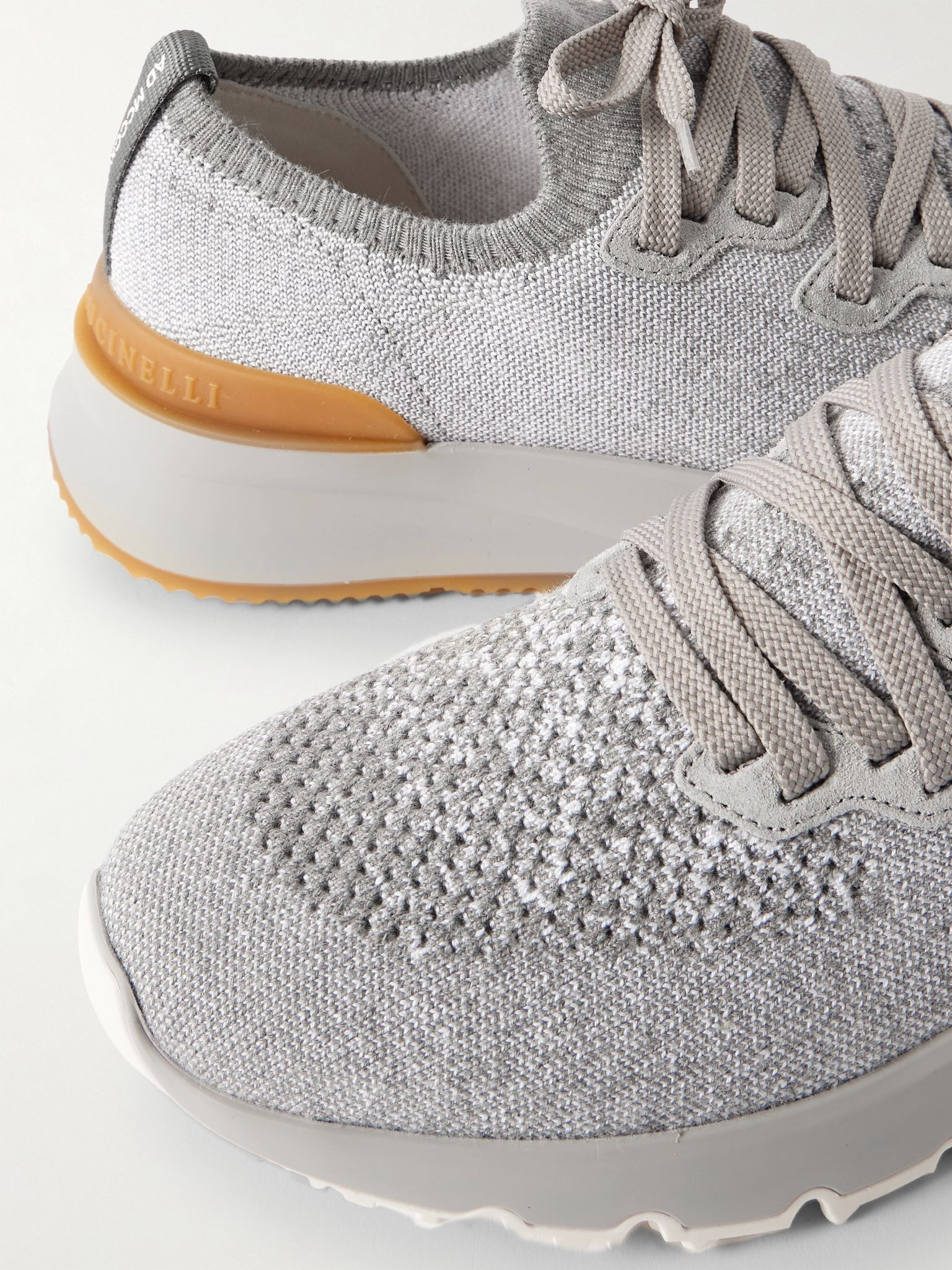 Suede-Trimmed Stretch-Knit Sneakers Light gray - 5