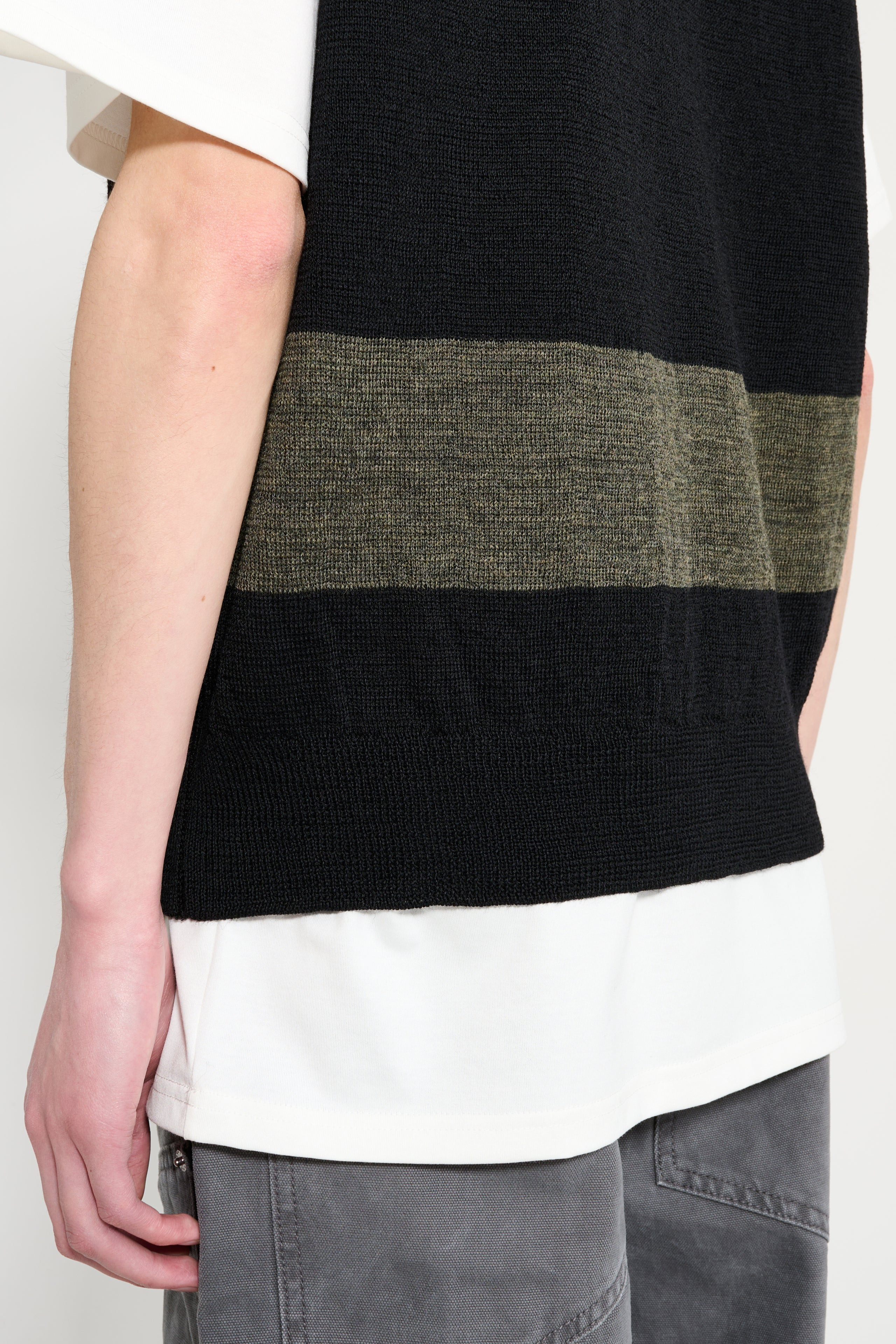 MARGARET HOWELL MHL BLOCK STRIPE SLIPOVER DRY WOOL BLACK / OLIVE - 6