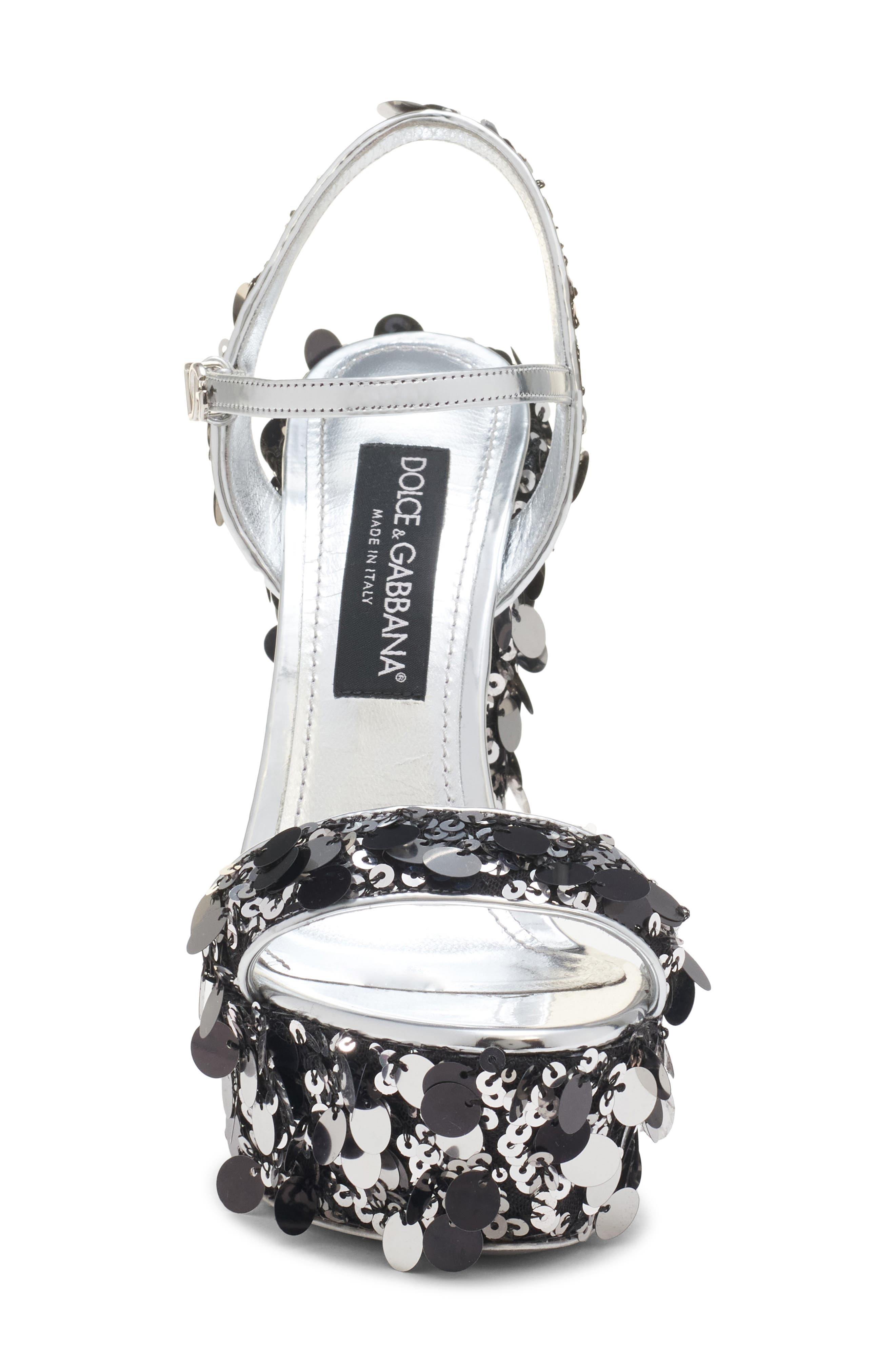 Dolce&Gabbana Sequin Block Heel Platform Sandal in Argento at Nordstrom - 4