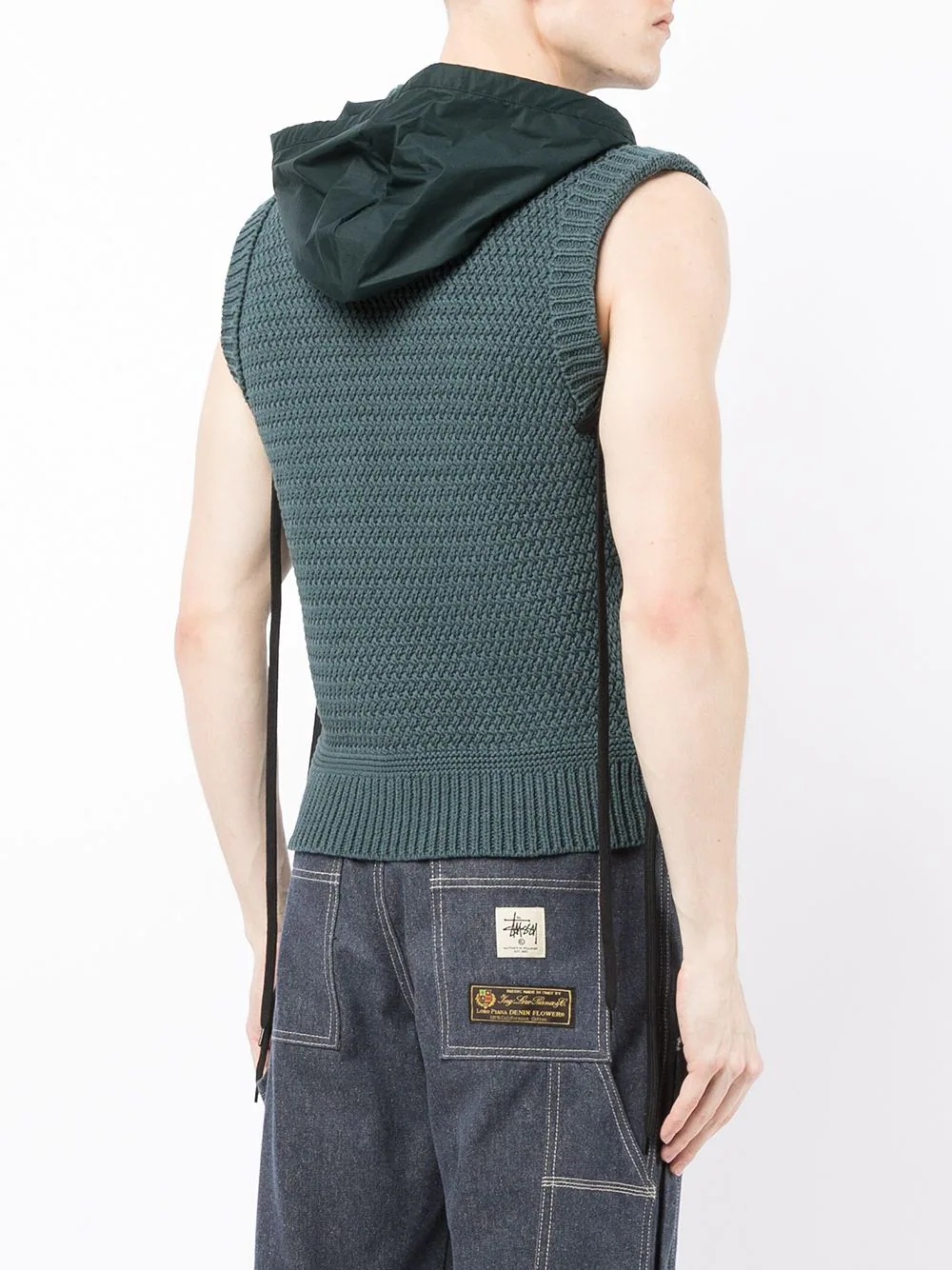 chunky knitted sleeveless hoodie - 4