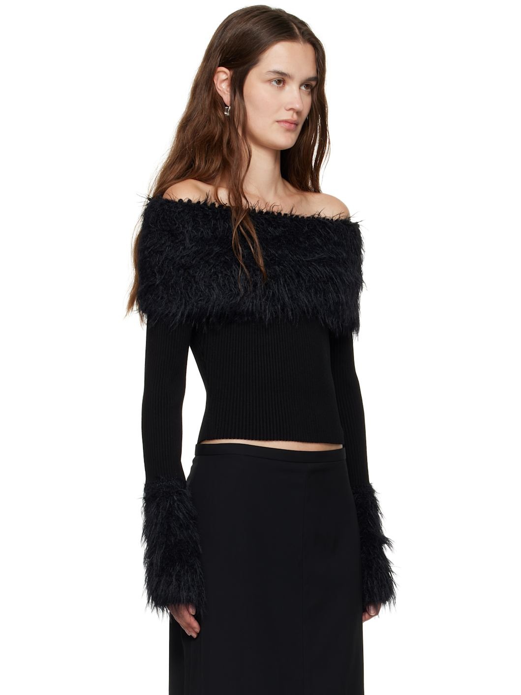 Black Viscose Ribbed & Hairy Sweater - 2
