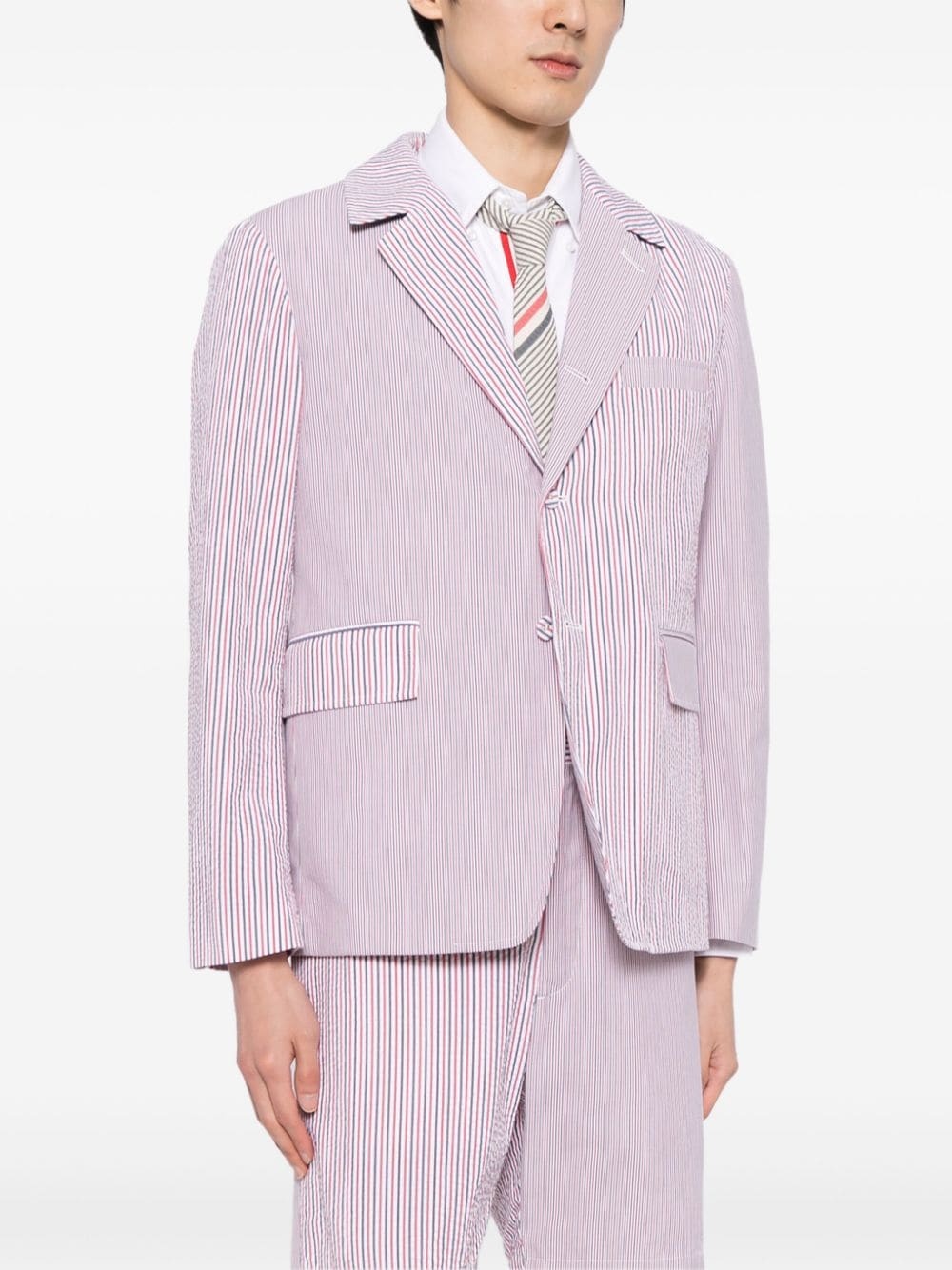 striped single-breasted blazer - 3