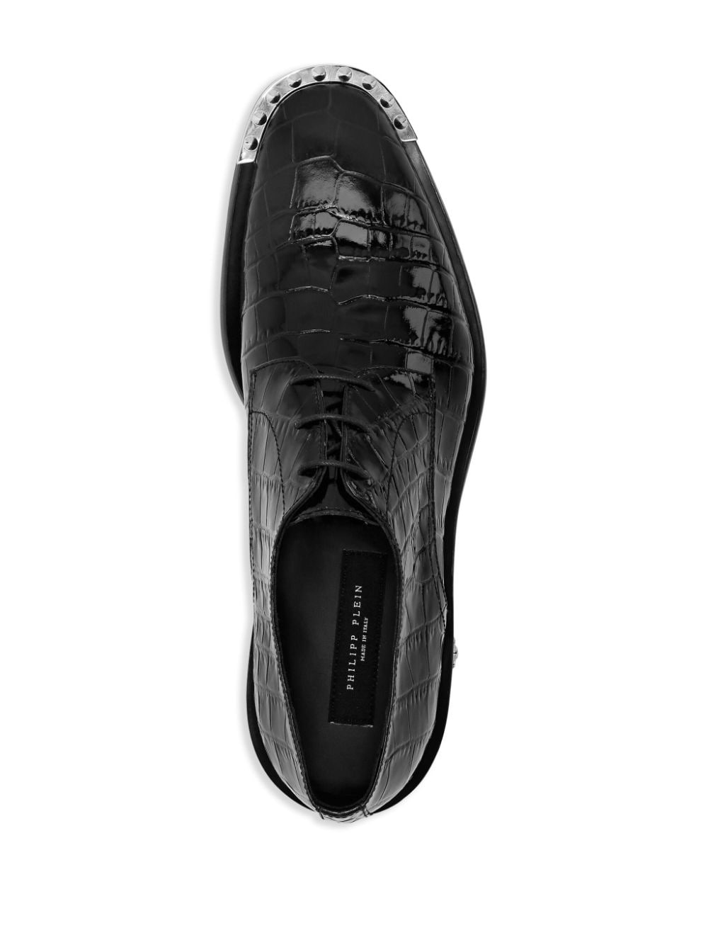 crocodile-embossed leather derby shoes - 3