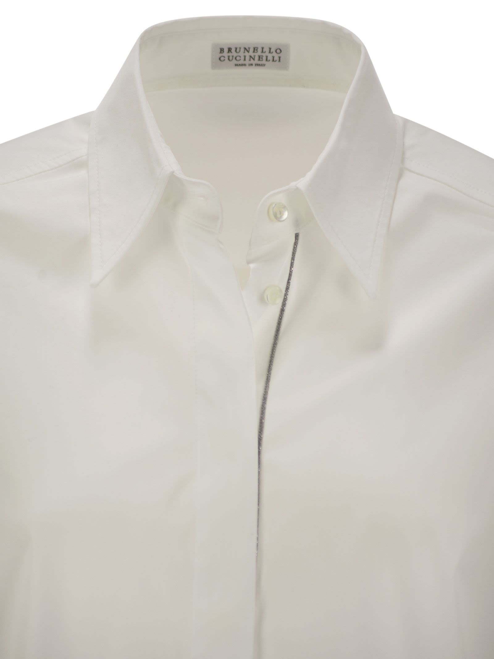 Brunello Cucinelli Women Stretch Cotton Poplin Shirt With Shiny Trim - 4