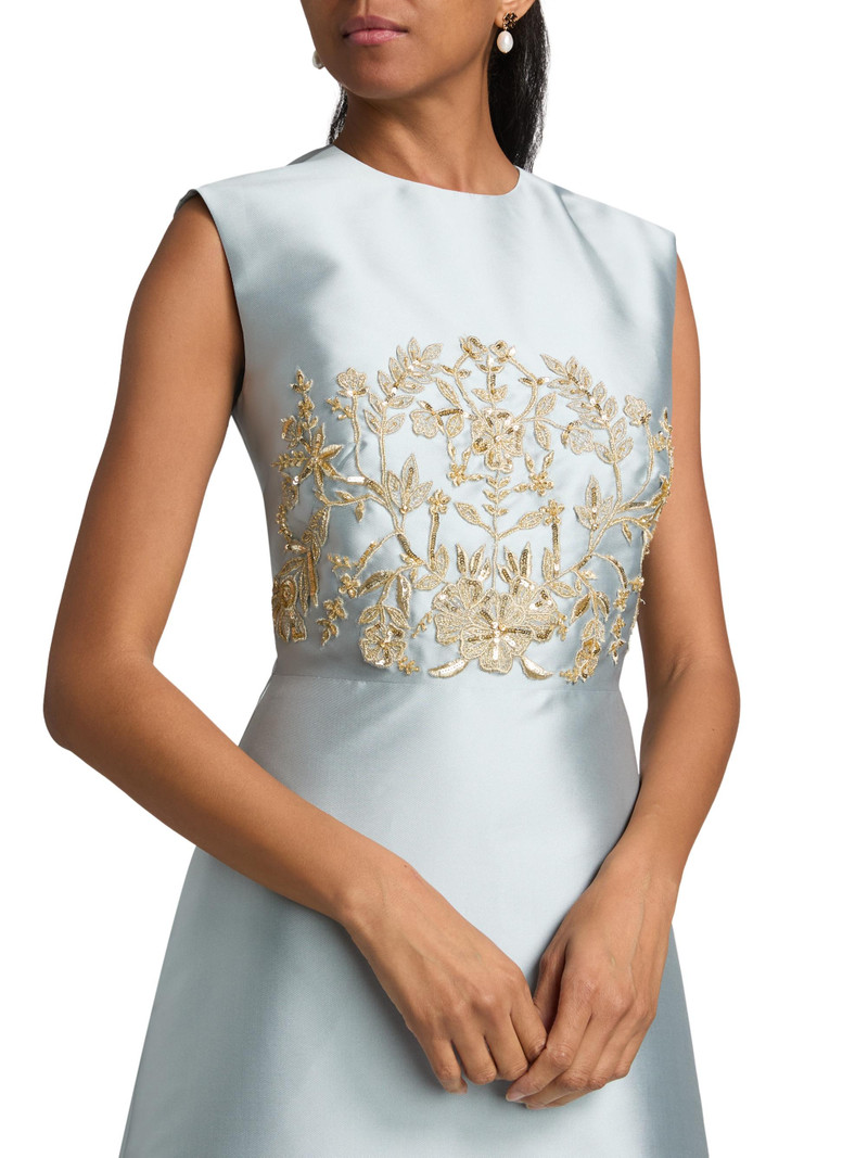 Women's Embroidered Piqué Cocktail Dress - Powder Blue Gold 6