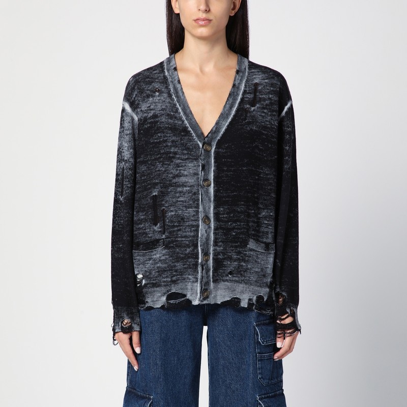 Black washed out cardigan with wear - 1