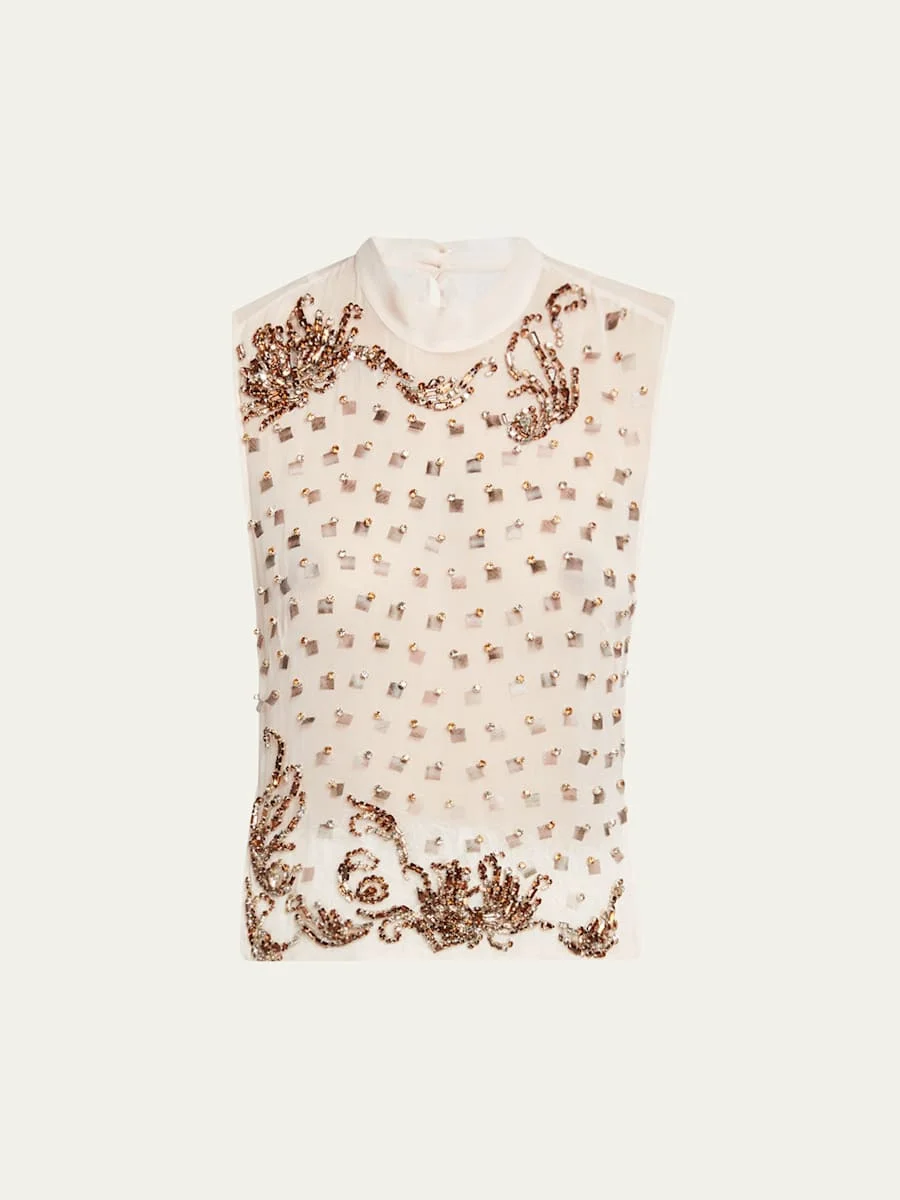 Sheer Sleeveless Embellished Top - 1