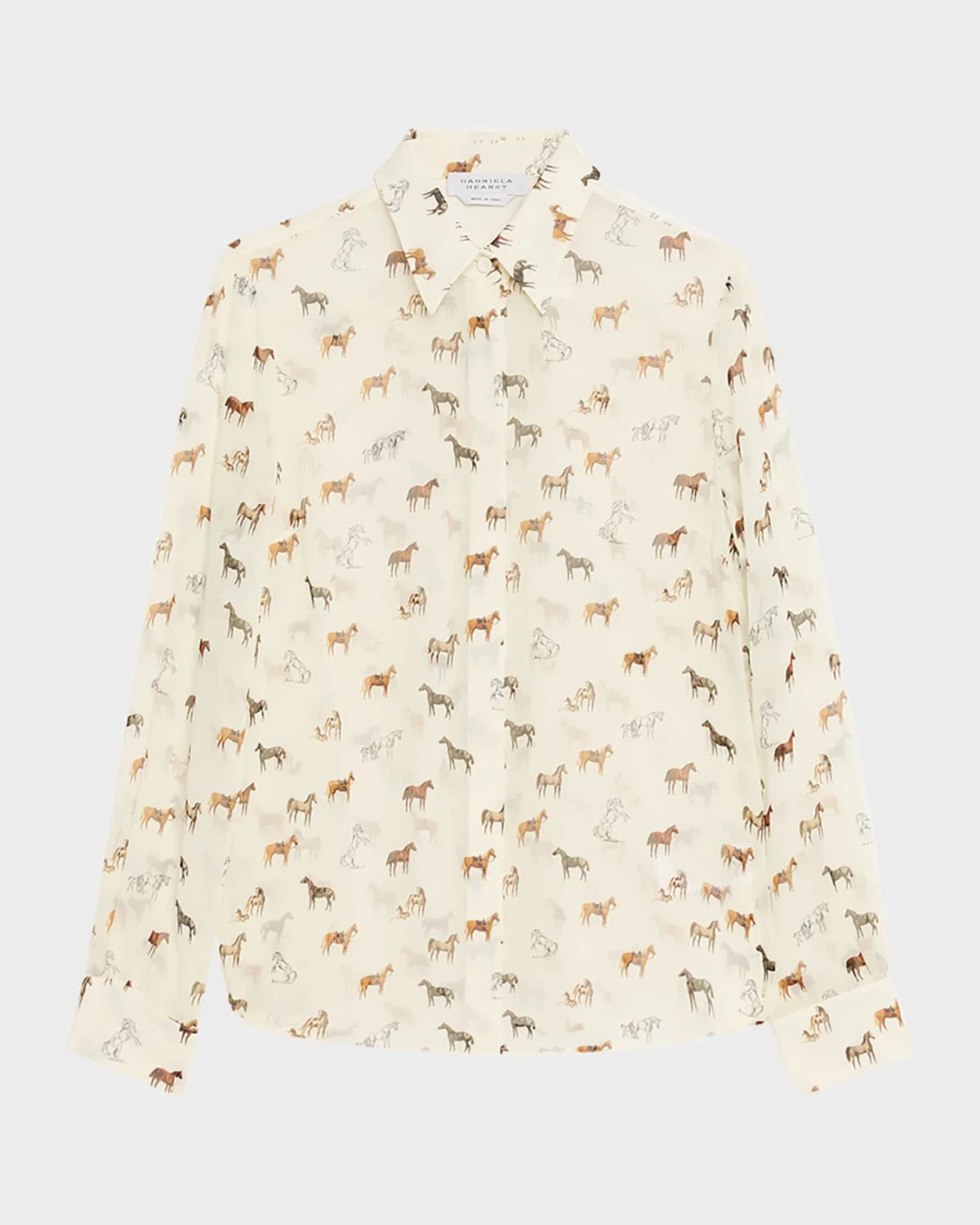 Henri Horse-Print Chiffon Button-Down Blouse - 1