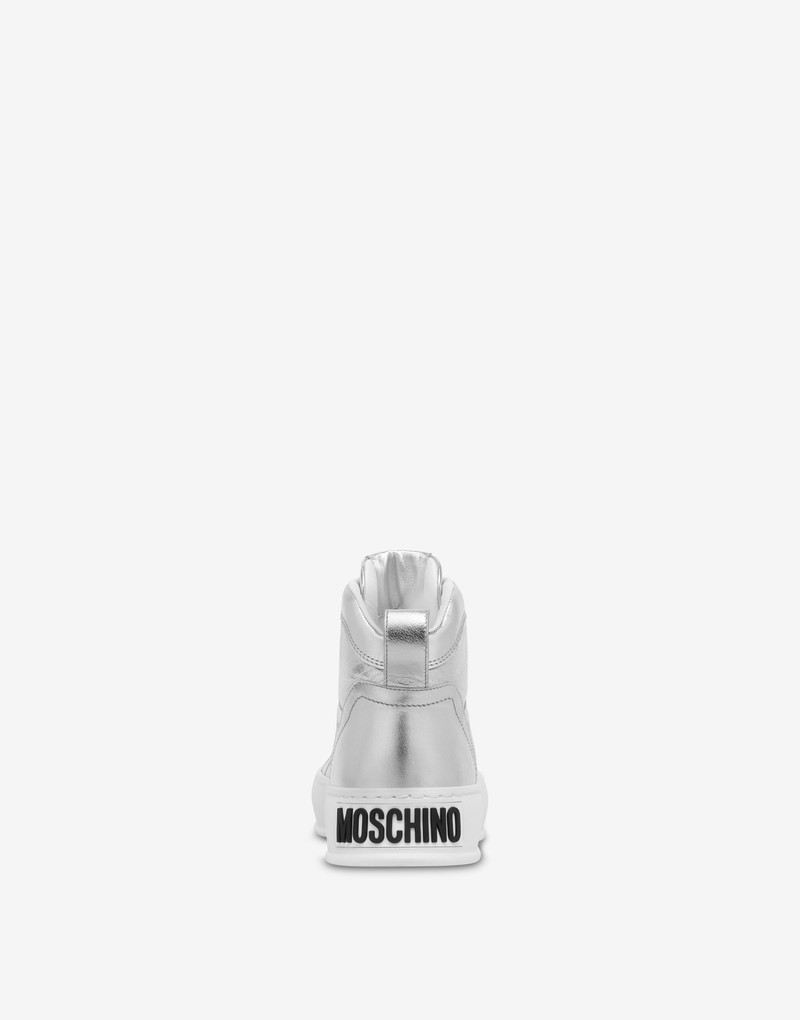 Moschino BUMPS & STRIPES LAMINATED NAPPA LEATHER HIGH-TOP SNEAKERS outlook