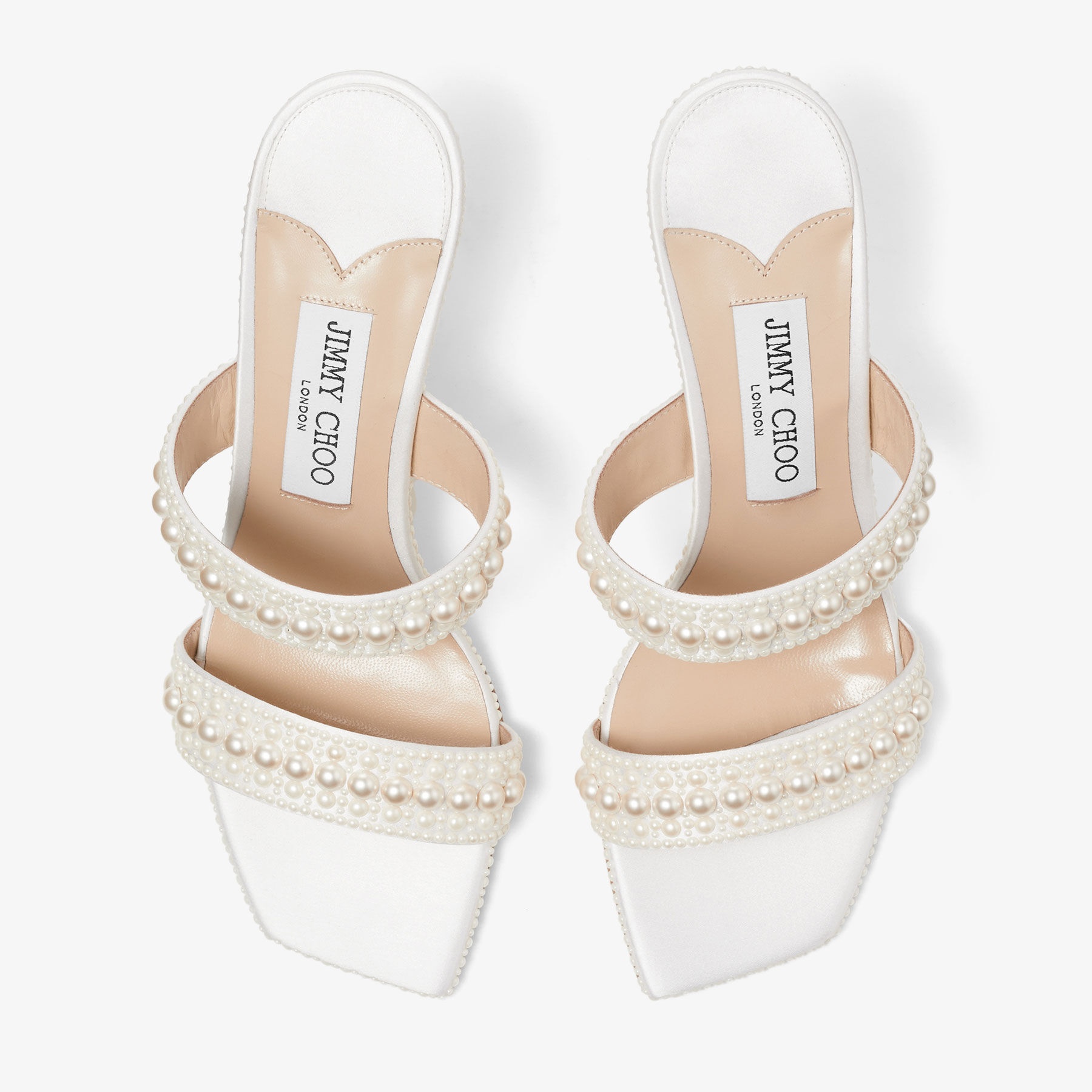 Sacoria 85
White Satin Wedge Sandals with All-Over Pearls - 4