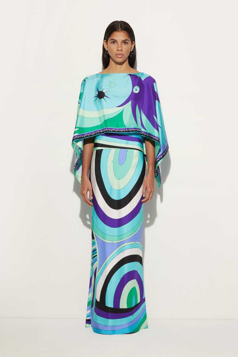 PUCCI IRIDE PRINT LONG DRESS WITH CAPE outlook
