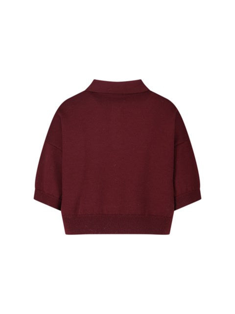Celine Women Triomphe' Knit Crop Polo Shirt - 2