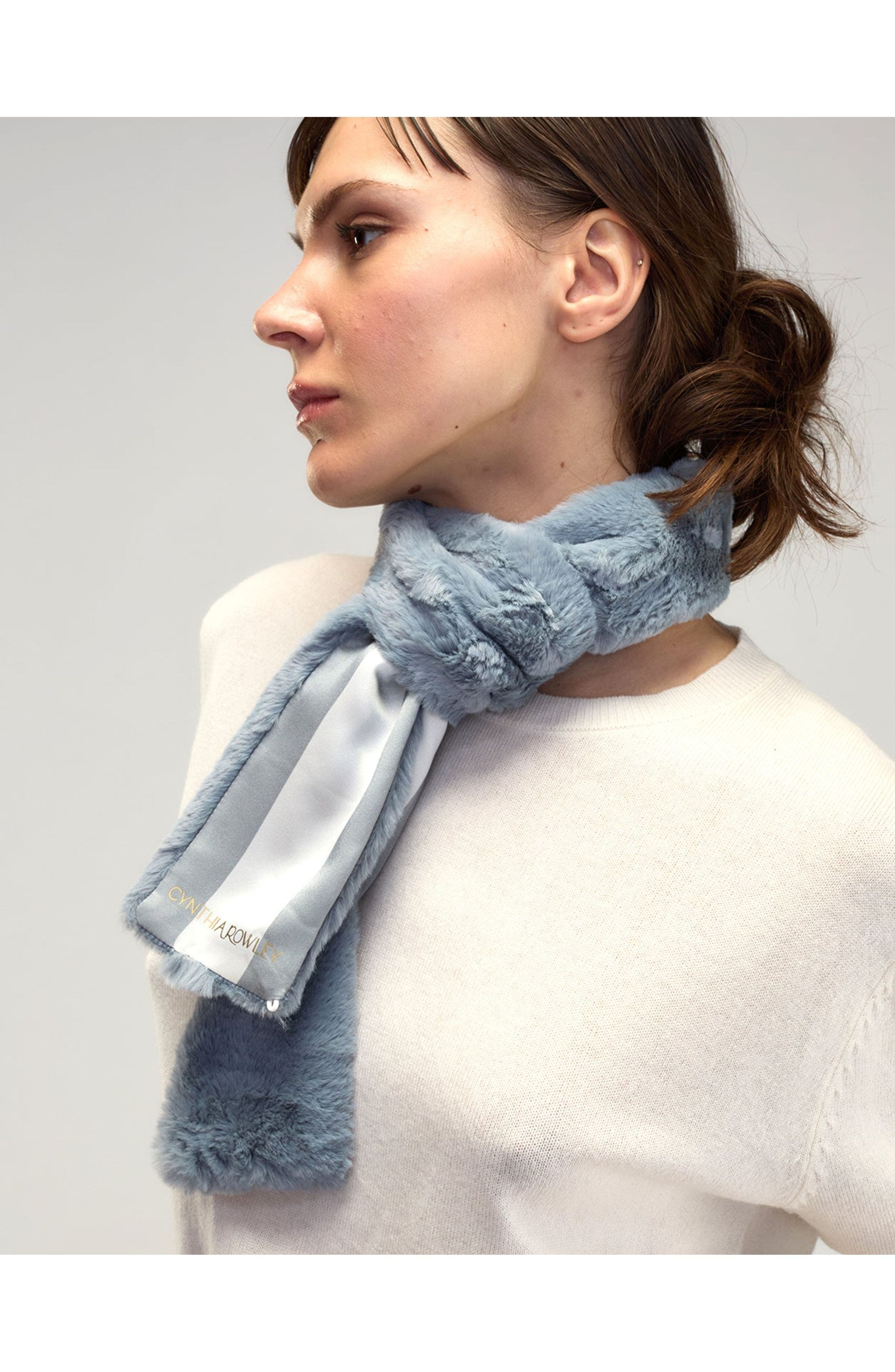 Cynthia Rowley Out East Faux Fur Silk Scarf in Blue at Nordstrom - 2