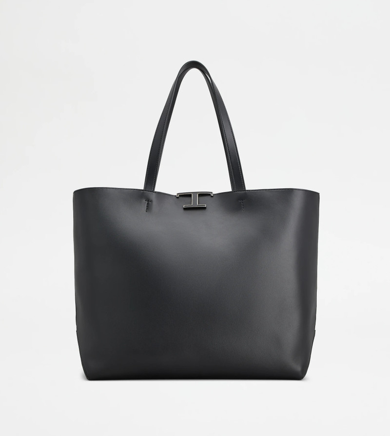 T TIMELESS SHOPPING BAG IN LEATHER MEDIUM - BLACK 1