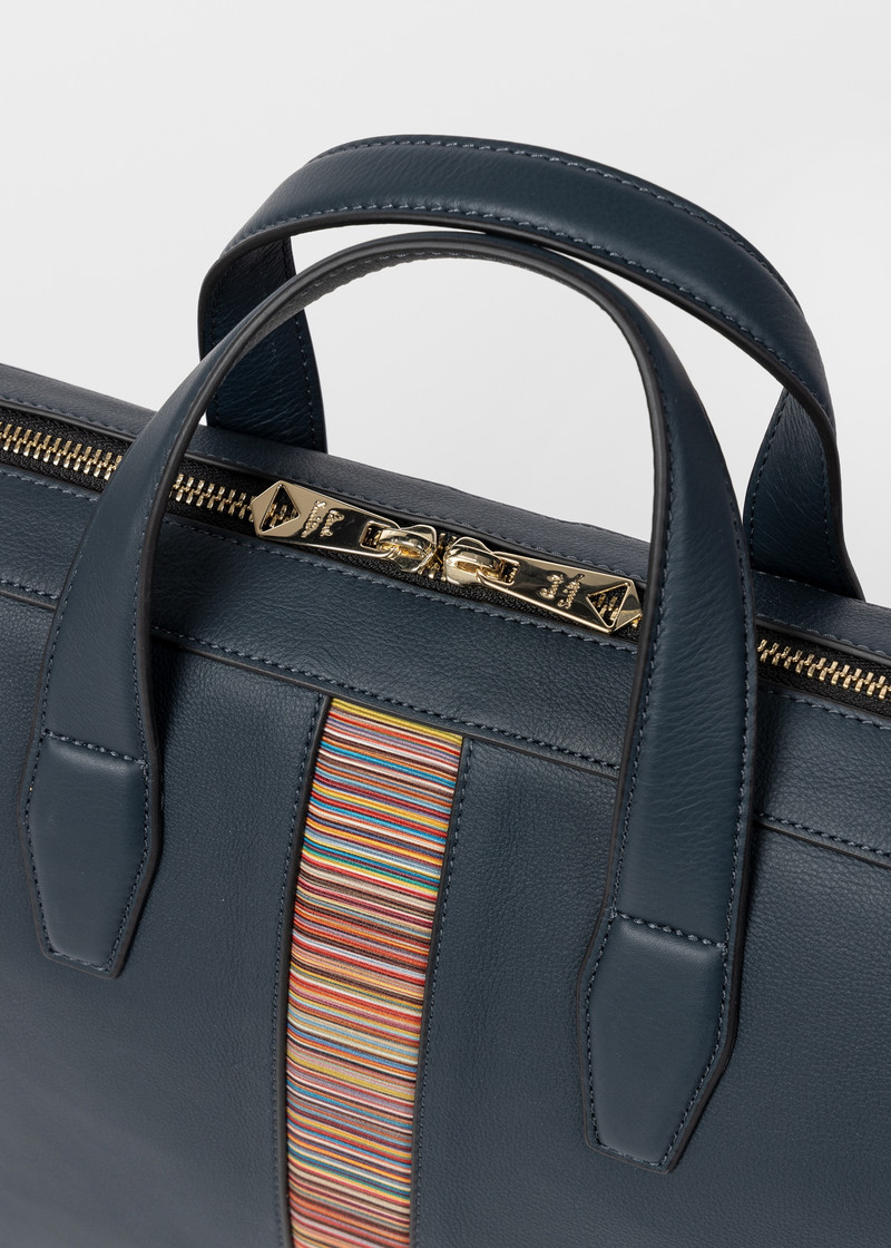 Dark Blue Leather 'Signature Stripe' Business Folio 4