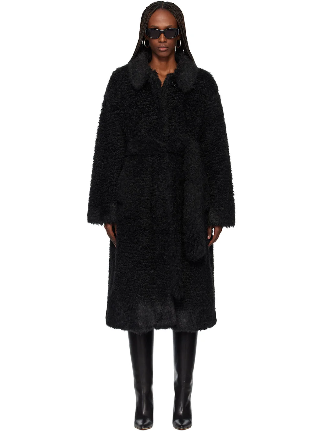 Black Oversized Faux-Fur Coat - 1