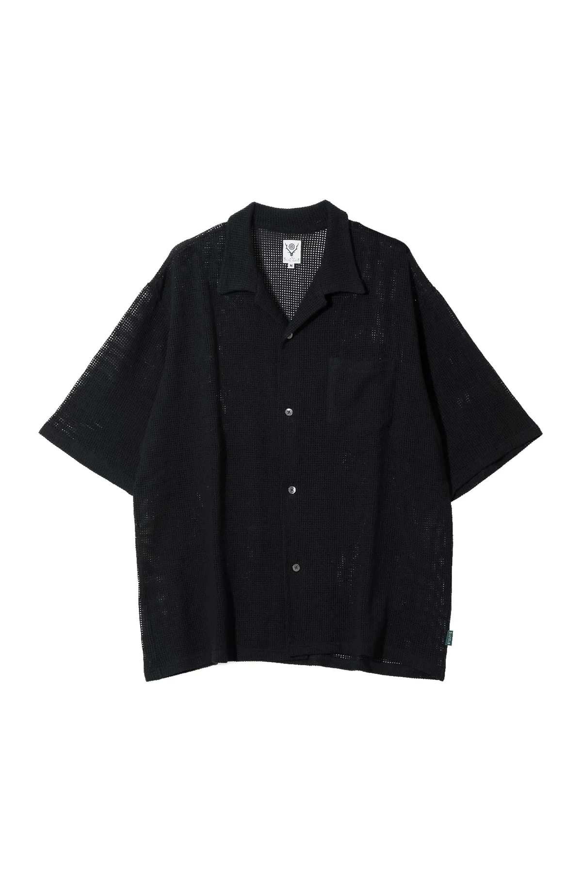 S/S Open Collar Shirt Cotton Mesh - Black - 1