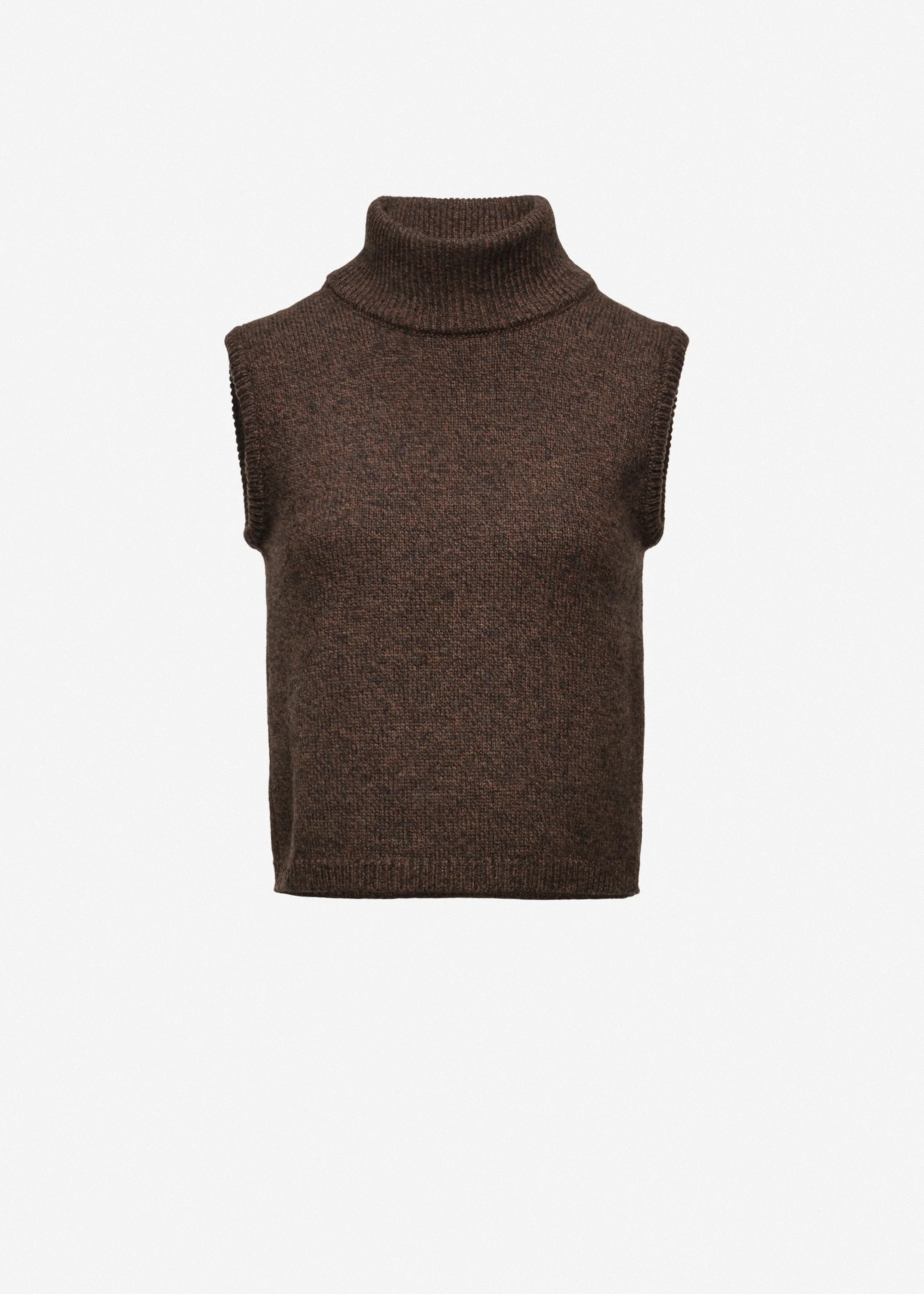 Sleeveless wool turtleneck top in dark brown - 1