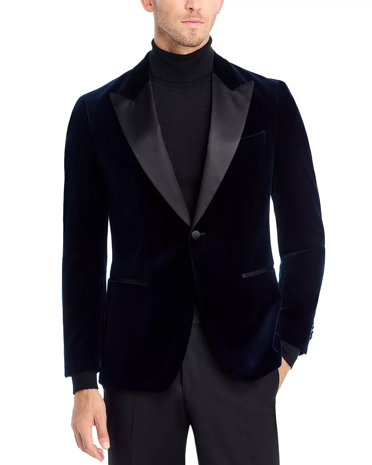 Velvet Satin Peak Slim Fit Dinner Jacket - 1