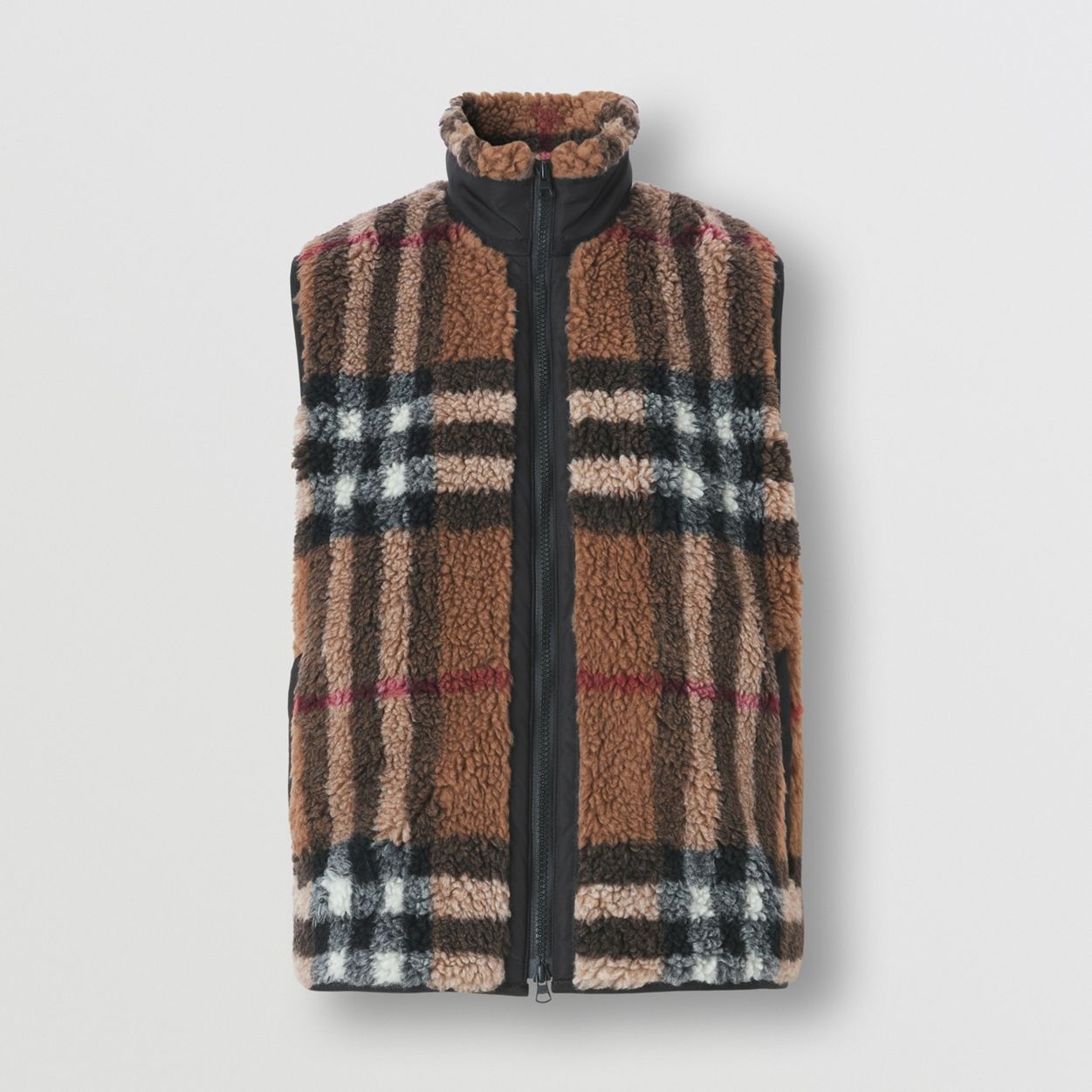 Check Wool Cashmere Blend Fleece Gilet - 1