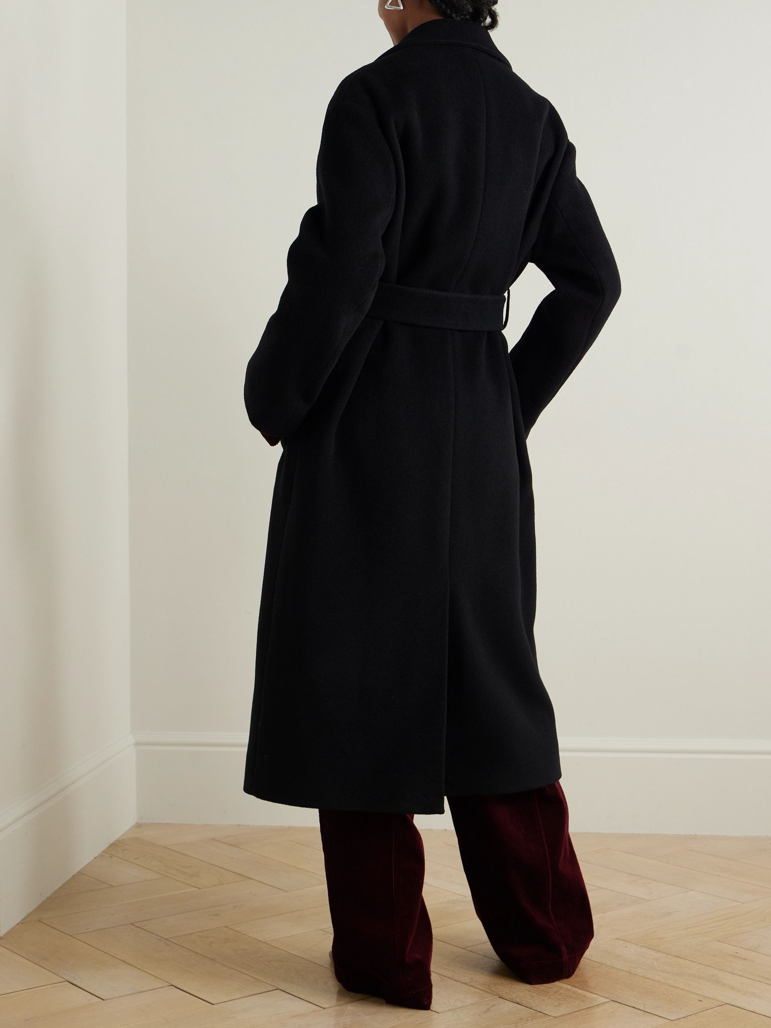 Belted double-breasted wool coat Black - 4