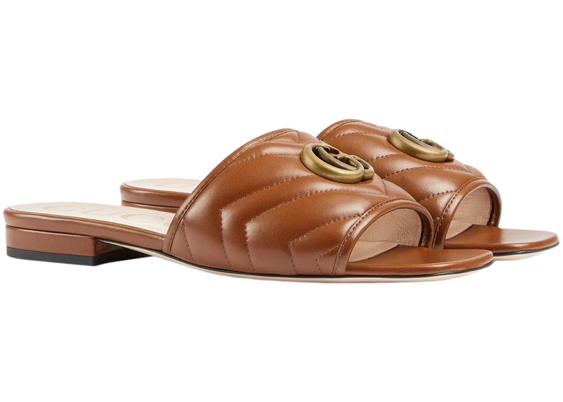GUCCI Gucci Double G Slide Sandal Brown Leather outlook