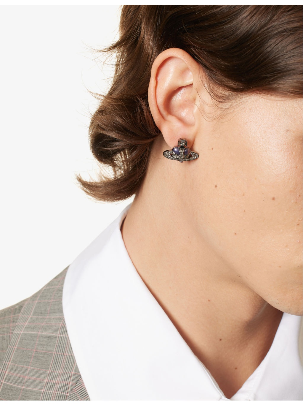 Heart crystal-embellished brass stud earring - 2