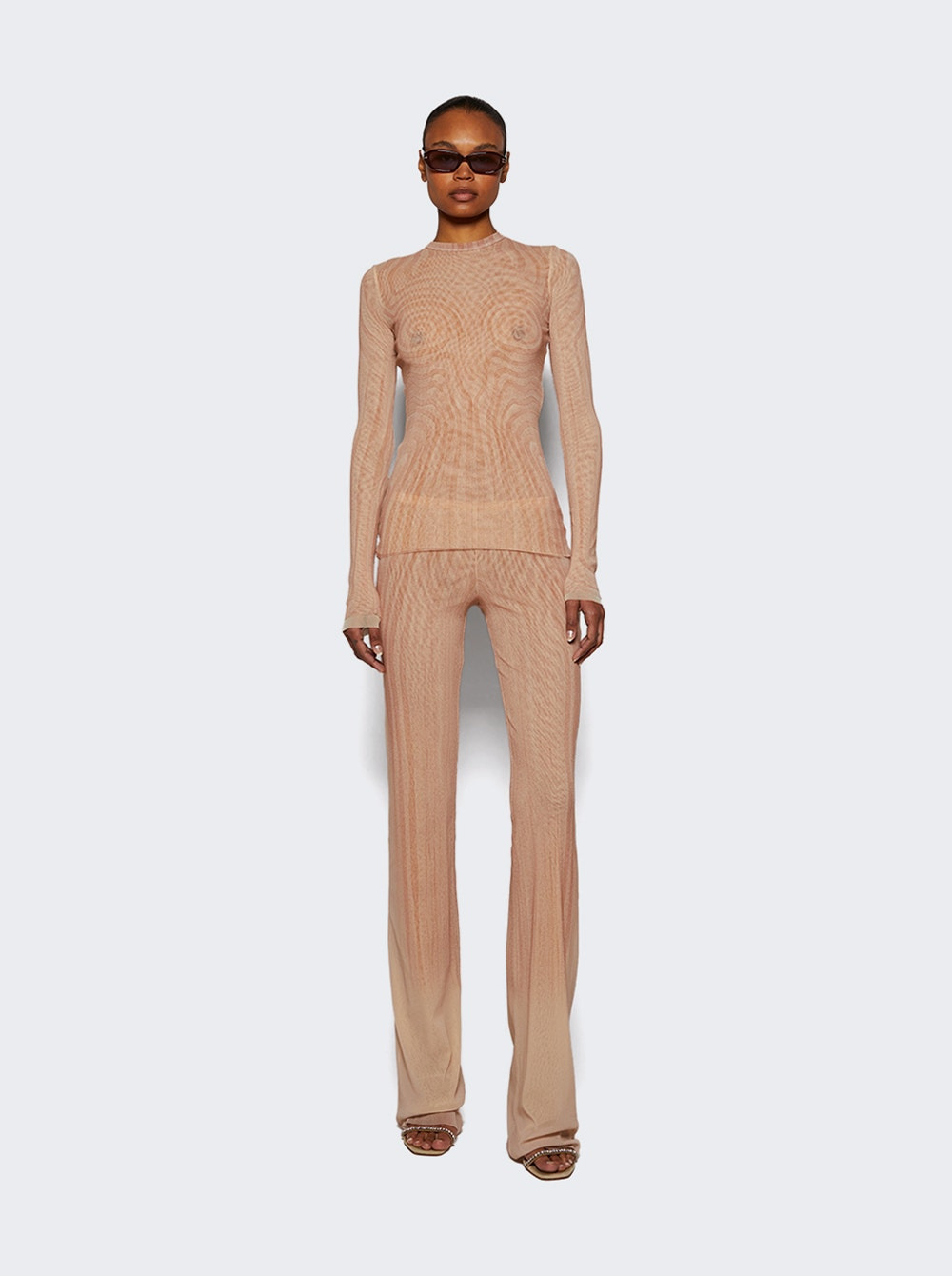 Long Sleeve Mesh Spiral Top Pale Pink - 5