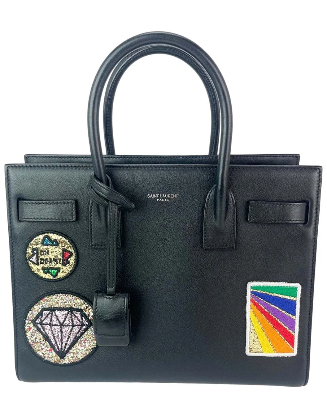 Saint Laurent Black Leather Sac De Jour Embellished Patches Baby Shoulder Bag (Authentic Pre-Loved) - 1