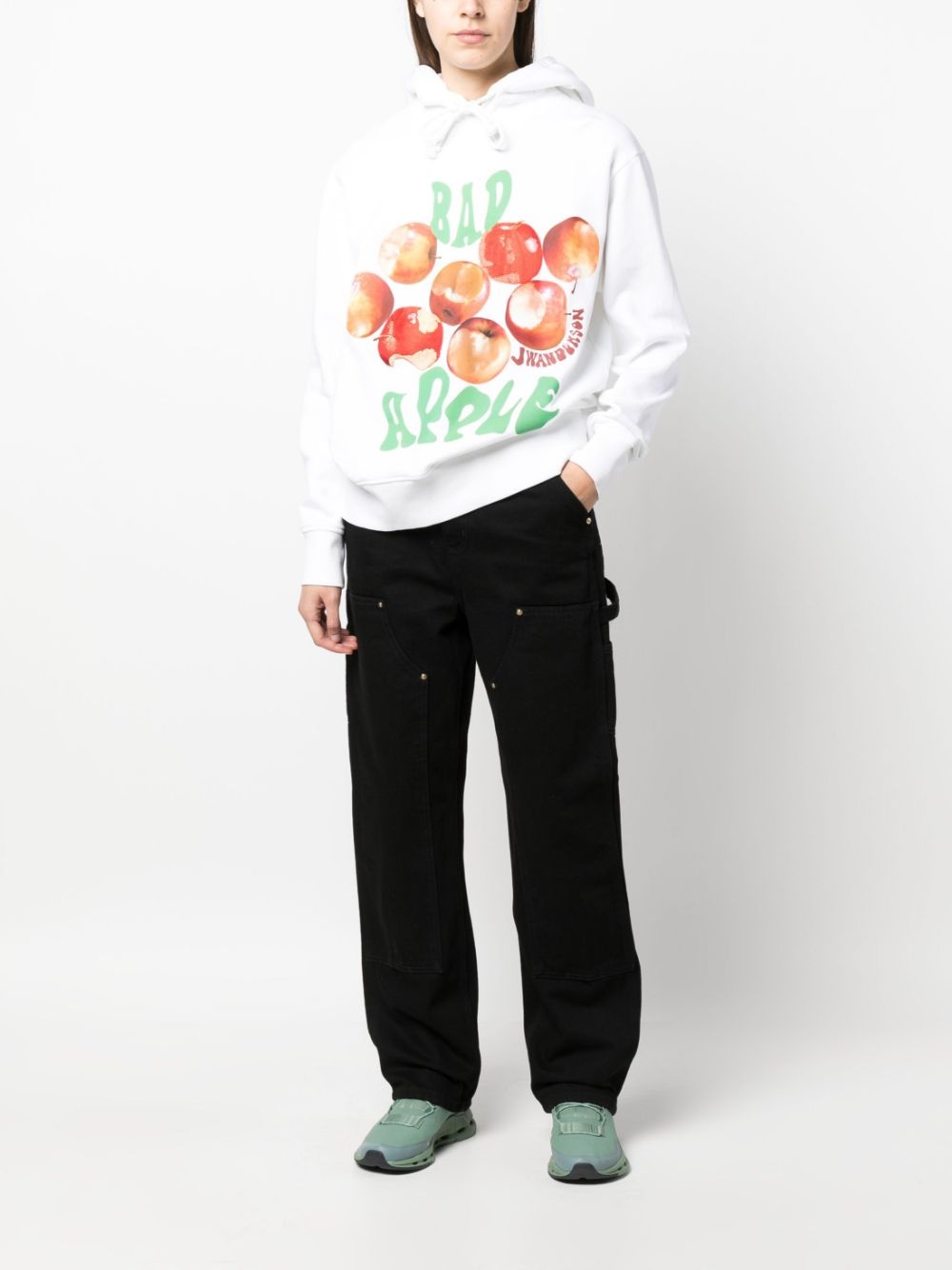 logo-patch cotton straight trousers - 2