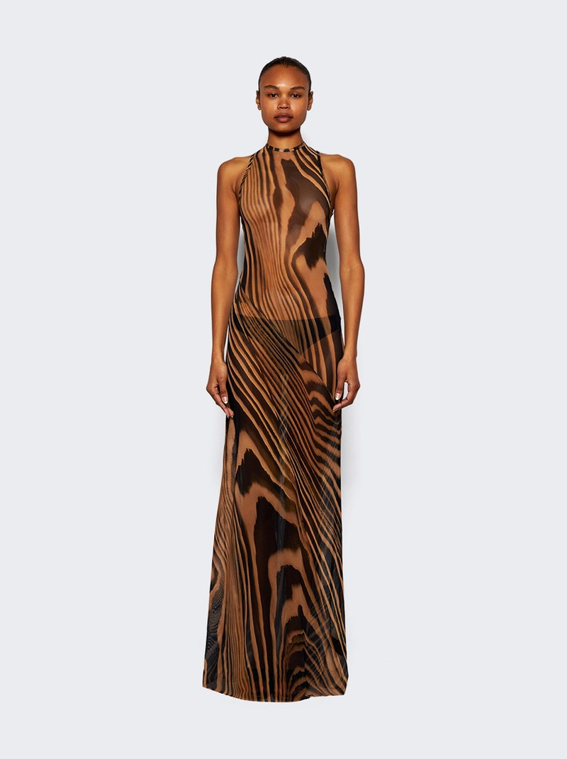 David Koma Zebra Printed Sheer Mesh Dress Beige And Black outlook