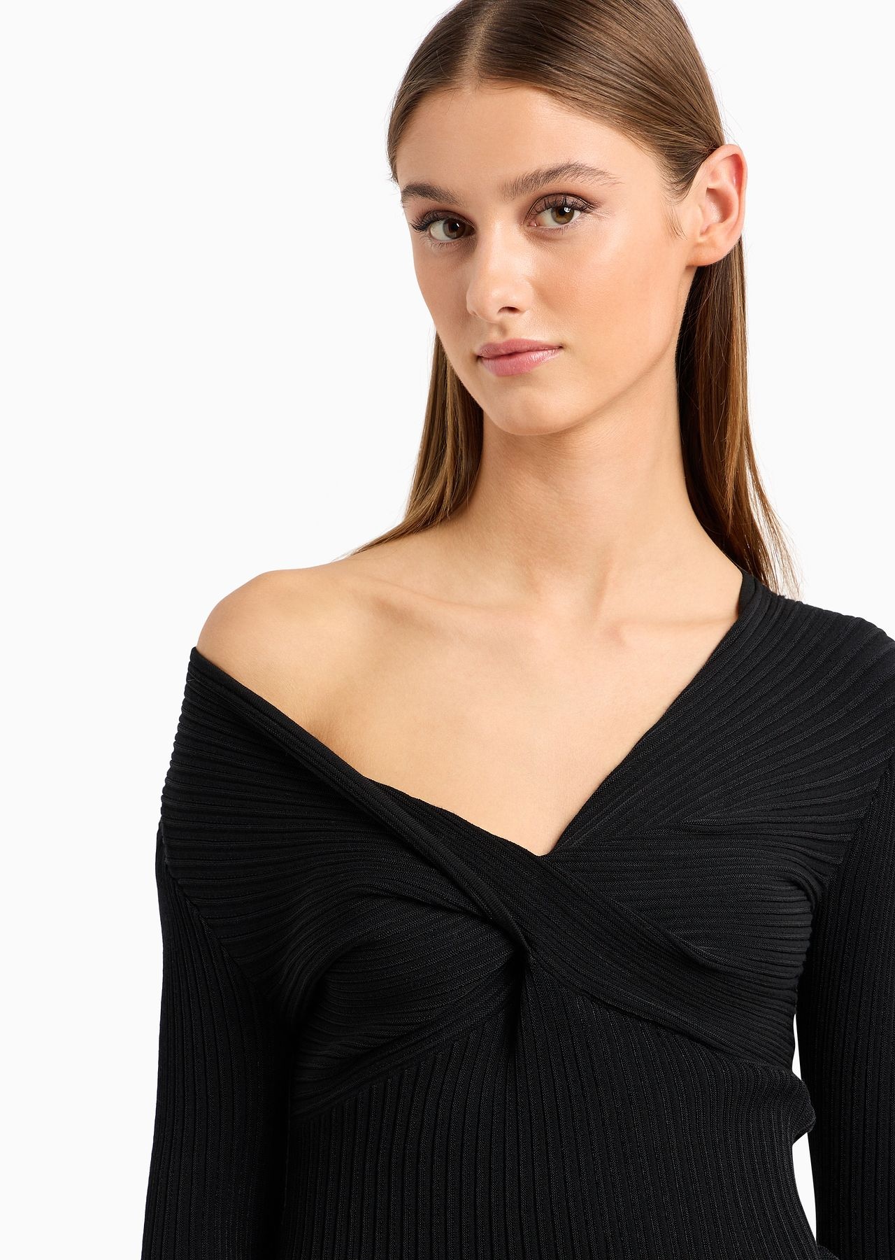 Link-stitch viscose-blend jumper with crossover V neckline - 5