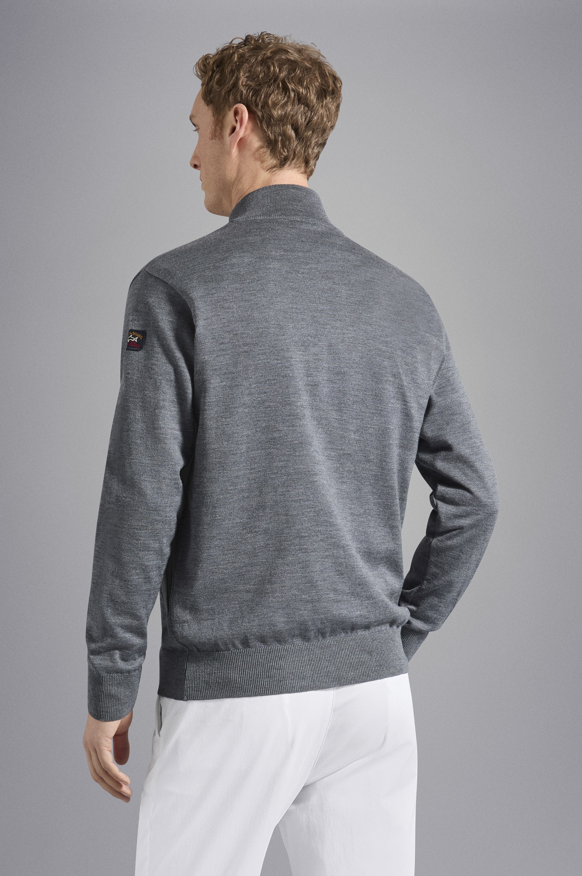 MERINO WOOL FULL ZIP SWEATER WITH ICONIC BADGE - 3