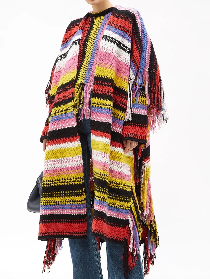 Striped recycled-cashmere blend poncho - 6