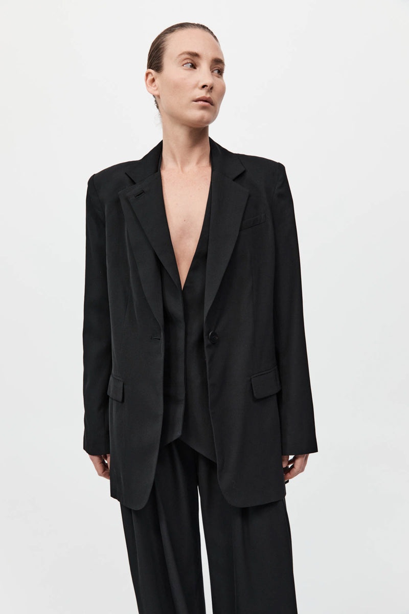 Wool Double Layer Blazer - Black - 2