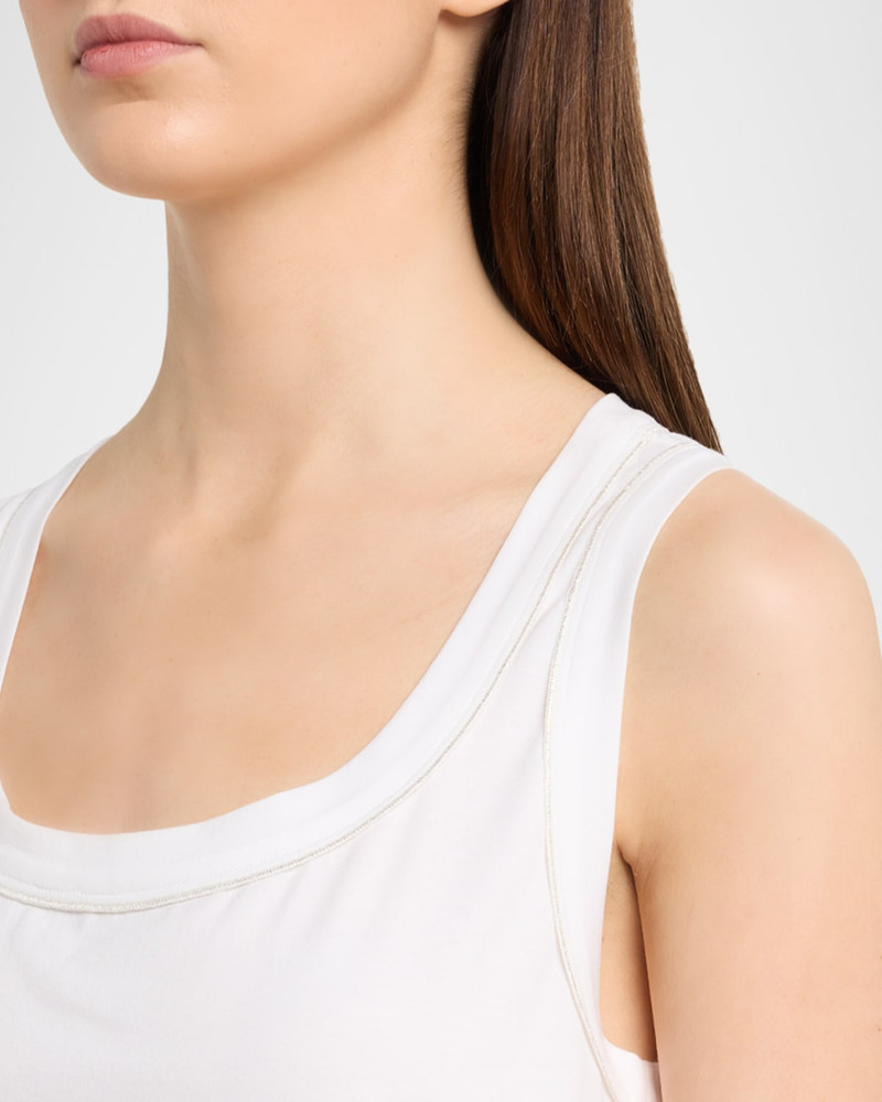 Metallic Stitched Scoop-Neck Cotton Stretch Tank Top 5
