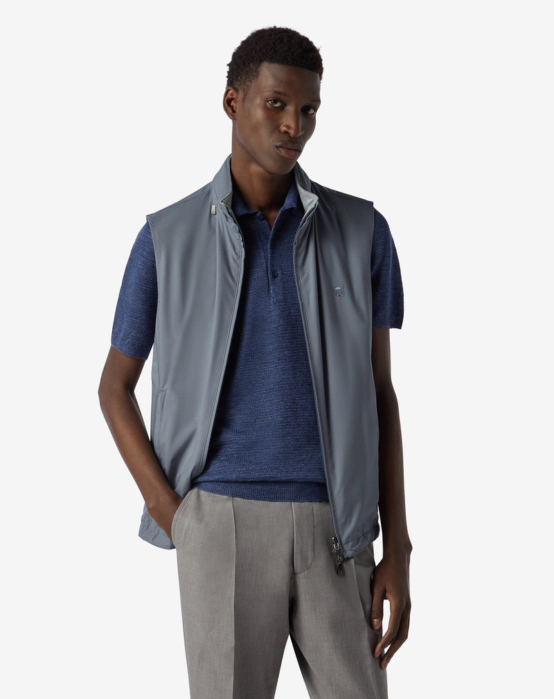 CORNELIANI Powder blue reversible technical fabric waistcoat outlook