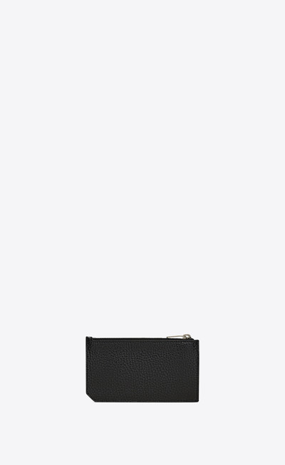 SAINT LAURENT tiny cassandre fragments zipped card case in grained leather outlook