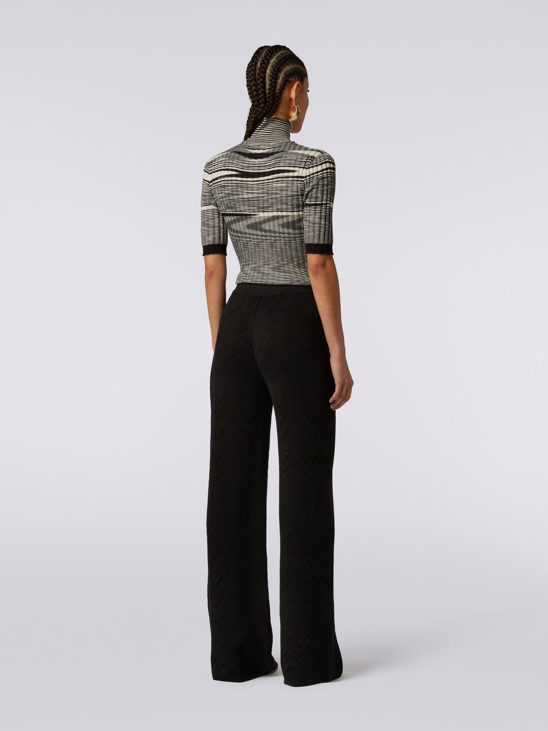 Flared English-ribbed wool and viscose chevron trousers - 4