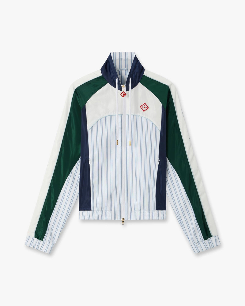 White & Navy Pinstripe Panelled Track Jacket 1