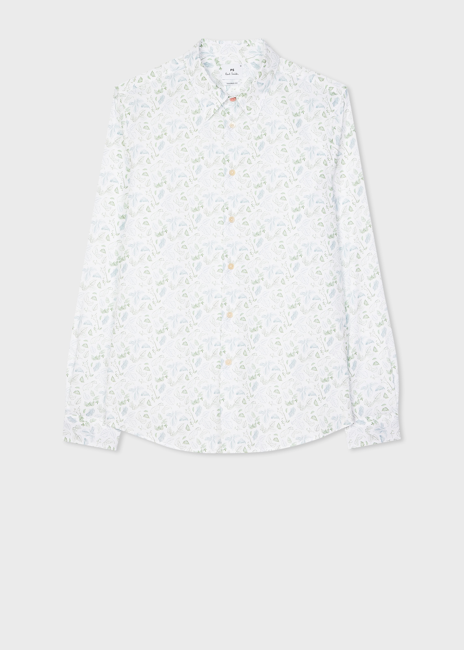 Tailored-Fit White 'Leaf' Print Cotton Shirt - 1