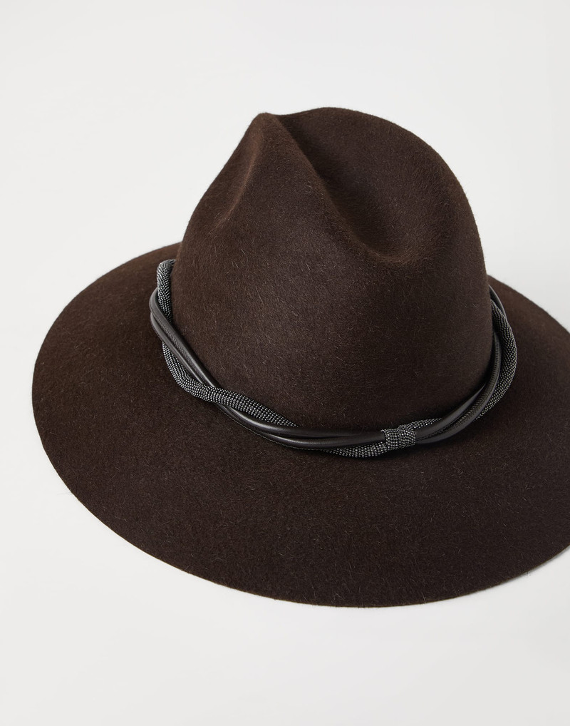 Brunello Cucinelli Felt fedora with leather and monili band outlook