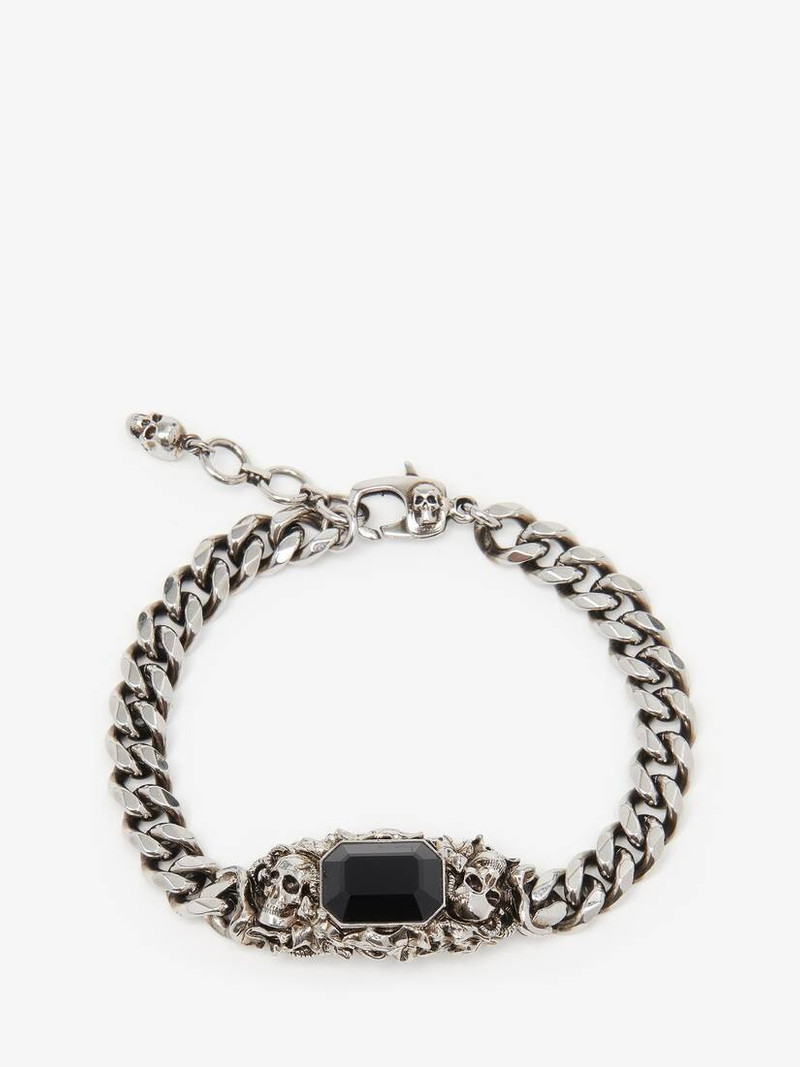 Men's Ivy Skull Chain Bracelet in Antique Silver 1