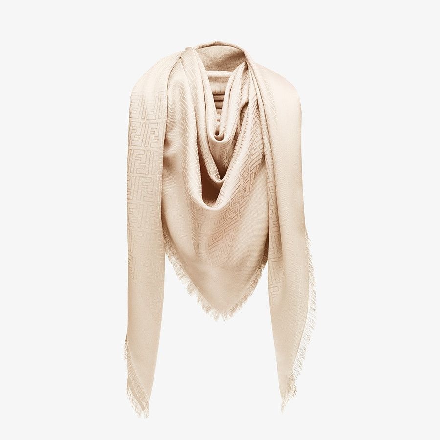 Pink silk and jacquard wool shawl - 2